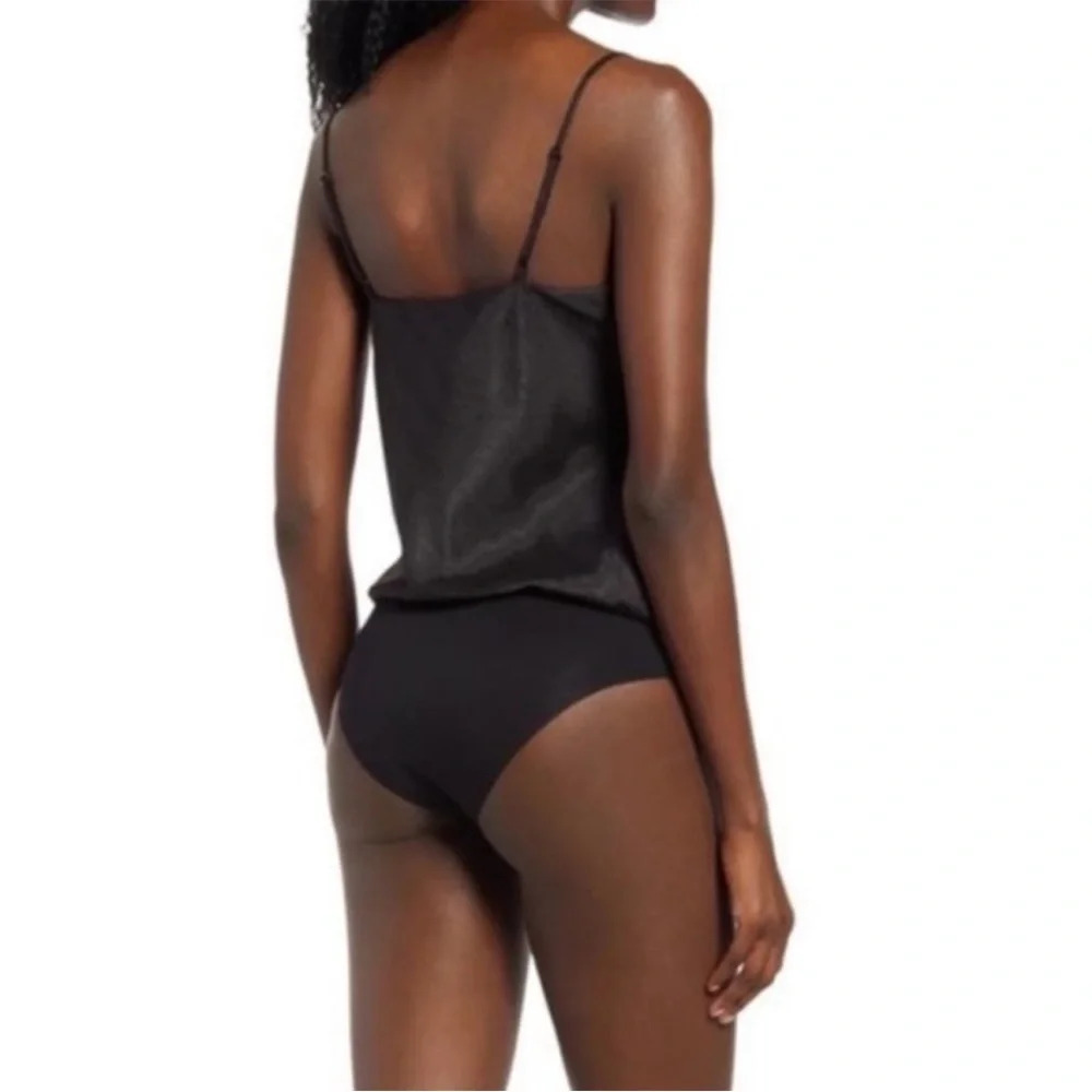 WAYF Black Spaghetti Strap Satin Cowl Neck Bodysuit - Picture 3 of 8